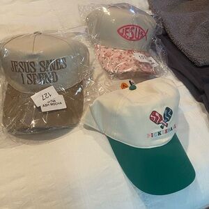 Pickleball Cap - Green and White and 
Two Jesus hats Bundle